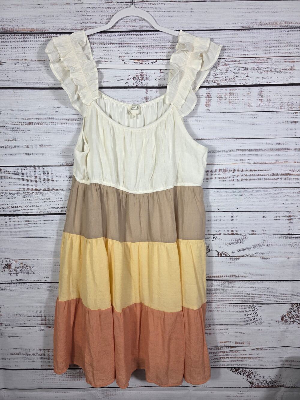Perch Anthropologie Women's 2XL Colorblock Dress Ruffle Sleeve Boho Midi Plus